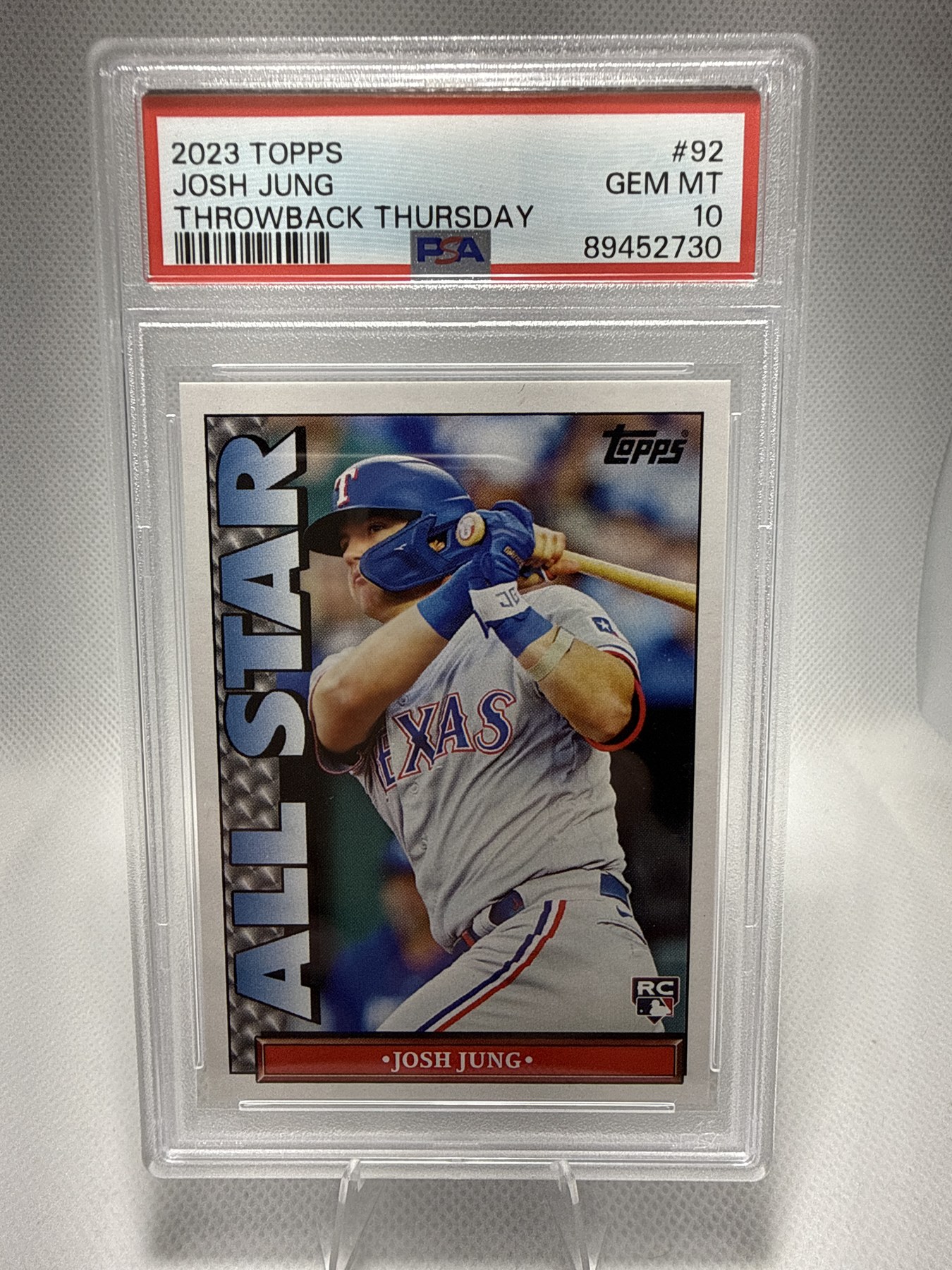 2023 Topps Throwback Thursday Josh Jung RC #92 PSA 10 ⚾ front